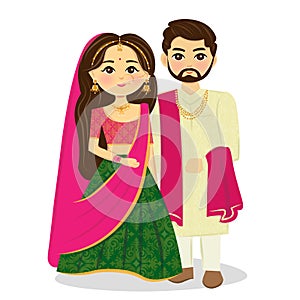 Cute wedding couple bride and groom illustration