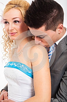 Cute wedding couple kissing