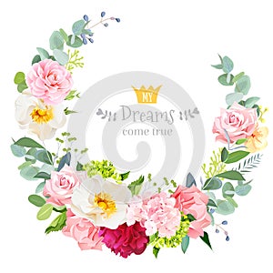 Cute wedding floral vector design round frame.