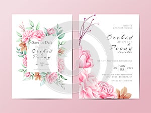 Cute wedding invitation template cards set of floral and watercolor background