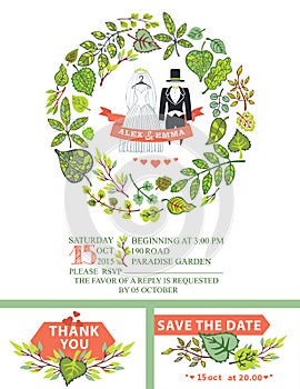 Cute wedding invitation.Wedding garment,green