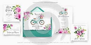 cute wedding stationery set with bicycle flowers