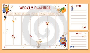 Cute Weekly Planner with autumn hand drawn elements