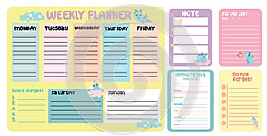 Cute weekly planner background for kids with mythology animals