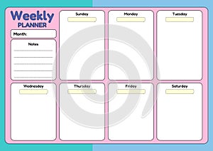 Cute Weekly Planner with Notes and Task Sections