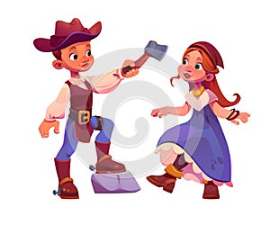 Cute western cowboy child. Girl character cartoon