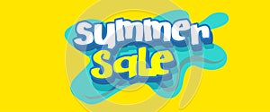 Cute wet cartoon style simple plyaffull summer sale picnic beach and pool party text flat style standard web banner size illsutrat