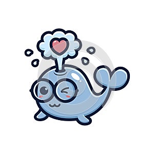 cute whale animal character who is smart in wearing glasses