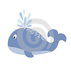 Cute whale marine animal simple flat cartoon vector illustration, wild ocean creature