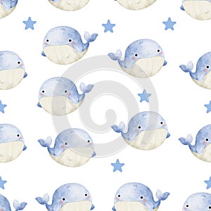 Cute Whale Seamless Pattern on white background illustration