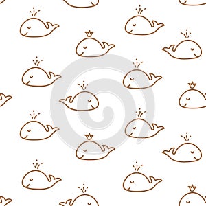 Cute whales baby seamless vector pattern.