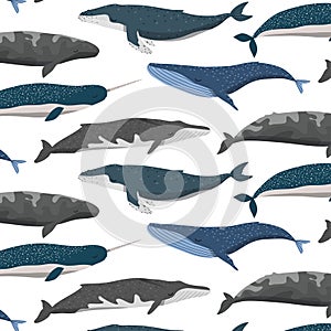 Cute whales seamless pattern for children nursery room decor, textile and fabric
