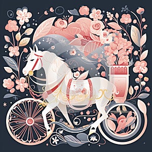 Cute and Whimsical Illustration of Horses and Carriage