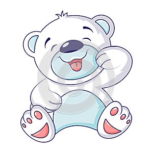 Cute white bear icon, cartoon style
