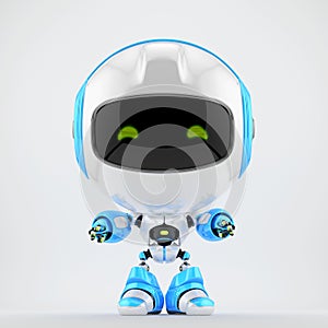 Cute white-blue robot toy, 3d rendering