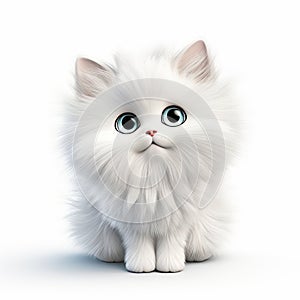 Cute White Cat 3d Stock Photo: Fluffy Fur In Uhd Animation Style