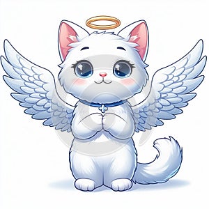 Cute white cat angel