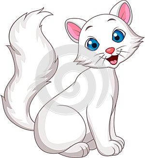 Cute white cat cartoon sitting