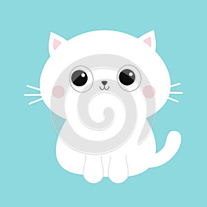Cute white cat kitten kitty icon. Kawaii cartoon character. Funny face. Happy Valentines Day. Baby greeting card tshirt notebook