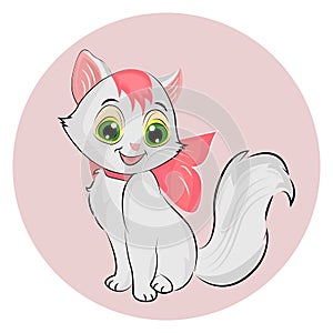 Cute white cat with pink background