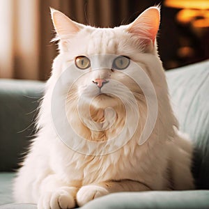 Cute white cat on the sofa
