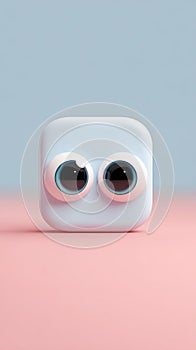 Cute white cube with big eyes on pink and blue background
