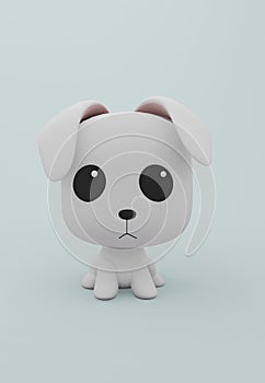 Cute White Dog Alone On BluePastel Background , Lovely Cartoon Toy for Kid with copy space. minimal idea creative concept 3D rende