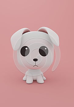 Cute White Dog Alone On Pink Pastel Background , Lovely Cartoon Toy for Kid with copy space. minimal idea creative concept  3D ren