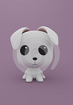 Cute White Dog Alone On Violet Background , Lovely Cartoon Toy for Kid with copy space. minimal idea creative concept