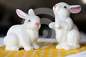 Cute White Easter Bunny Figures on a Table