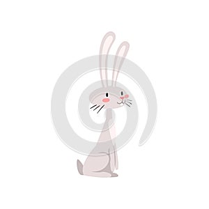 Cute White Easter Bunny, Funny Rabbit Cartoon Character Vector Illustration