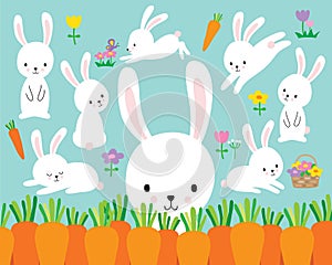 Cute White Easter Bunny Rabbit Vector Illustration