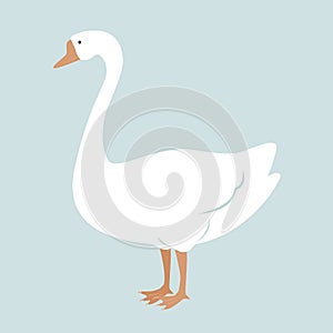 Cute White Goose cartoon Vector Illustration. Nursery design element