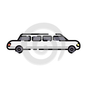 Cute White Limousine Car Flat Design Cartoon