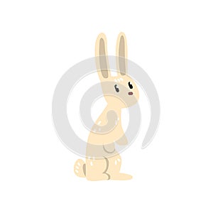 Cute white little bunny, funny rabbit cartoon character vector Illustration on a white background