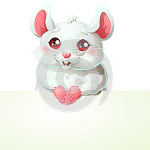 Cute white mouse and banner on white