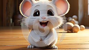 cute white mouse smiling in the house