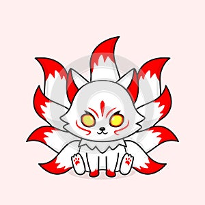 Cute white nine tailed fox mascot photo