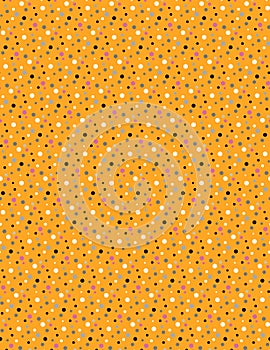 Cute white, pink, gray and black polka dots on a yellow-orange background Fashion geometric seamless pattern