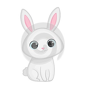 Cute white rabbit in cartoon style