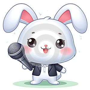 CUTE WHITE RABBIT HOLD THE MIC PRINTABLE PRINT photo