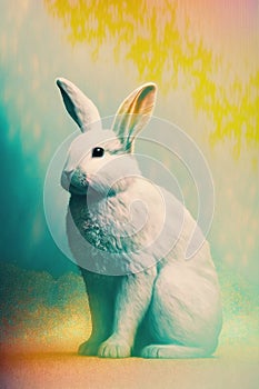 cute white Rabbit on pastel colored background