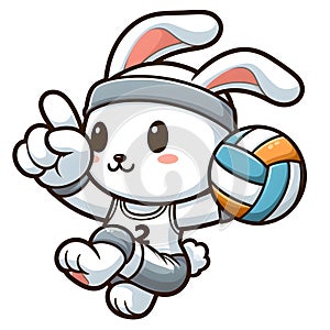 CUTE WHITE RABBIT PLAYING VOLLEYBALL PRINTABLE PRINT photo