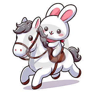CUTE WHITE RABBIT RIDDING A HORSE PRINTABLE PRINT photo
