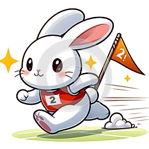 CUTE WHITE RABBIT RUNNING MARATHON PRINTABLE PRINT photo