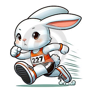 CUTE WHITE RABBIT RUNNING MARATHON PRINTABLE PRINT photo