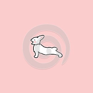 Cute white rabbit yawns and smacks side view. funny bunny. hand drawn elements