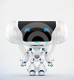Cute white robot toy with blue eyes, 3d rendering