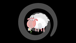 Cute White Sheep Cartoon Character Eating A Flower