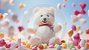 cute white teddybear with sweets, generative midjourney ai illustration